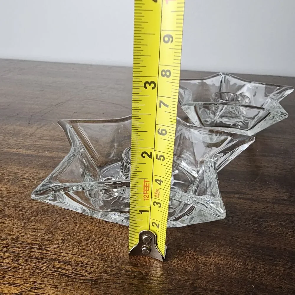 Set of 3 Vintage Clear Glass 5-Point Star Taper Candle Holders Celestial Decor